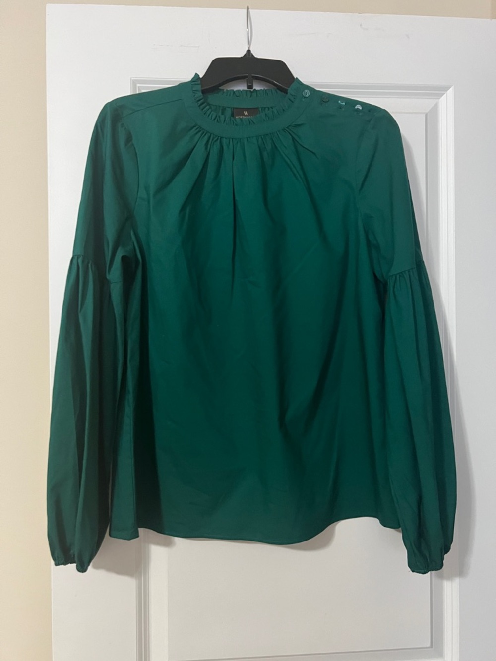 Worthington Emerald Green Ruffled Mock Neck Blouse